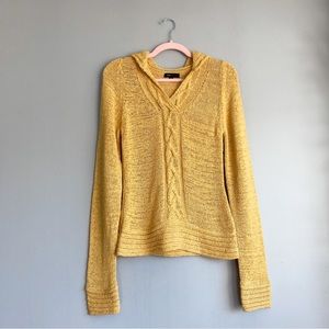BCBGMaxAzria Mustard Ribbon Knit Hood Sweater